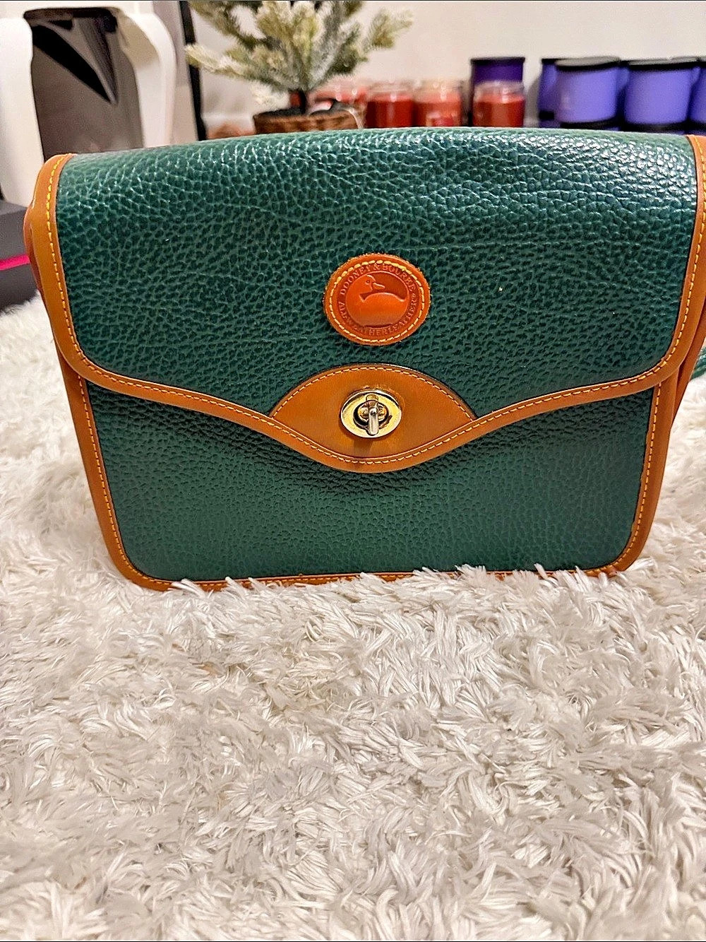 Dooney & Bourke Pebble Turnlock Messenger 28 Green & Brown Crossbody Bag